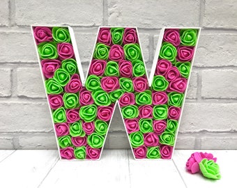 Floral Initial Light Up Letter: Pink & Green Tropical Decor