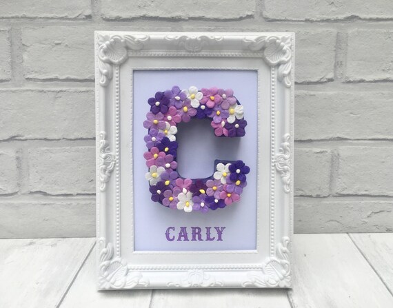 Floral Letter Decor: Purple Lilac Flower Letters, Framed Nursery Decor