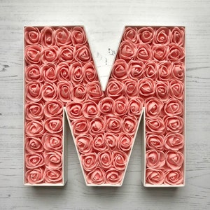 Coral flower decor, Coral large letter, Coral wedding decor, Large letter M, Coral home decor, Coral bedroom decor, Gift for best friend image 3