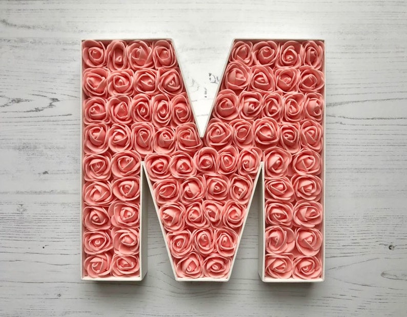 Coral flower decor, Coral large letter, Coral wedding decor, Large letter M, Coral home decor, Coral bedroom decor, Gift for best friend image 3