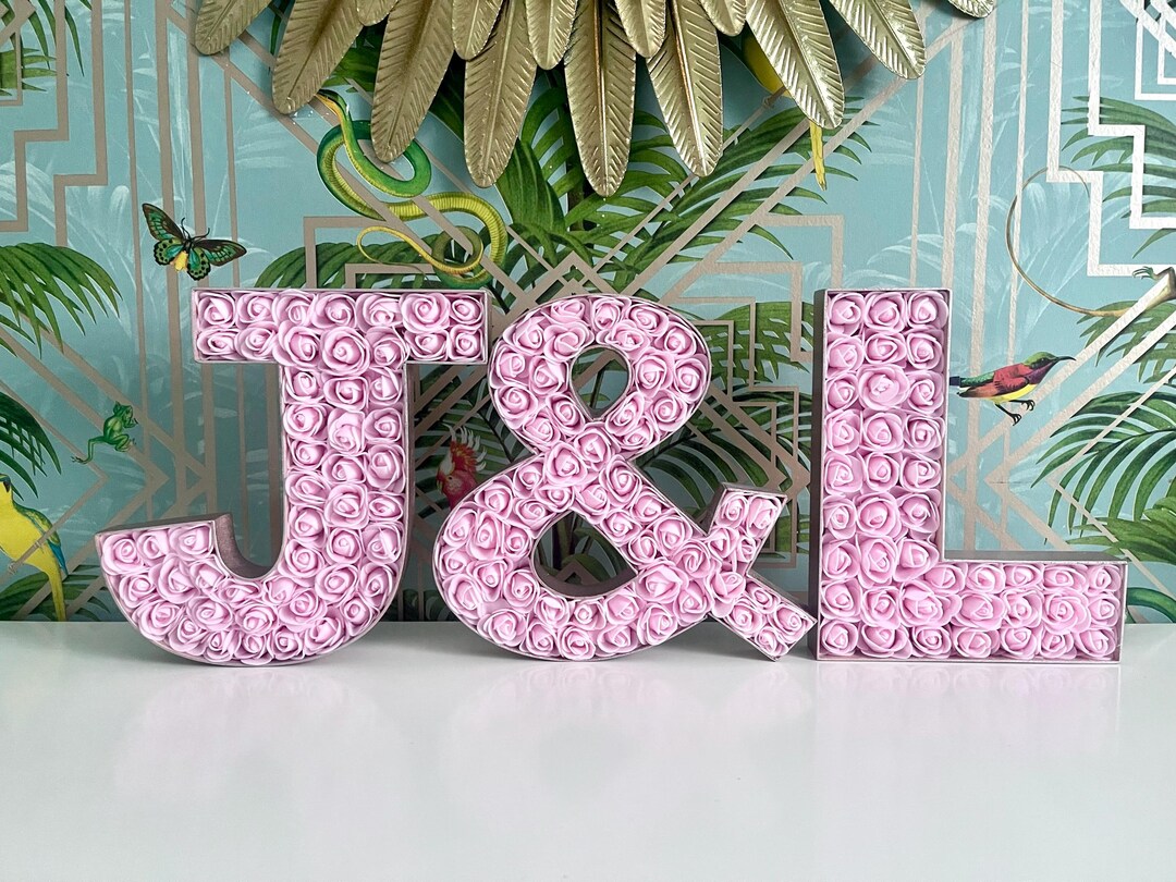Rose Gold Floral Letters - Custom Foam Letter Decor Filled With Pink ...