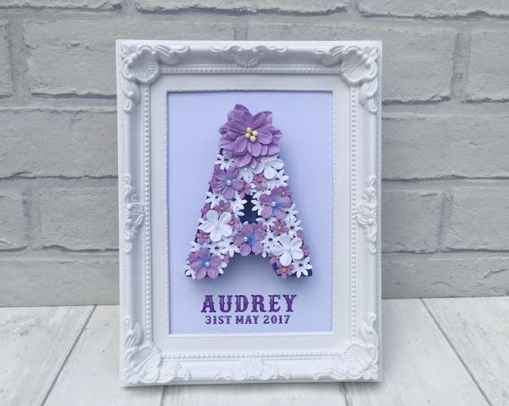 Lilac Bedroom Decor Gift For A Daughter White And Lilac Flowers Personalised Gift For Baby Floral Nursery Decor Birthday Gift For Her