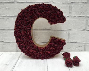 Burgundy and gold decor, Gold and Burgundy wedding decor, Burgundy rose letter, Burgundy bedroom decor, Burgundy wedding initials, Burgundy