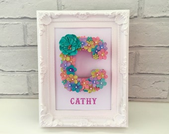 Multicoloured Floral Letter, Floral name decor, Gift for best friend, Framed initial, Floral art, Gift for sister, Personalised name frame