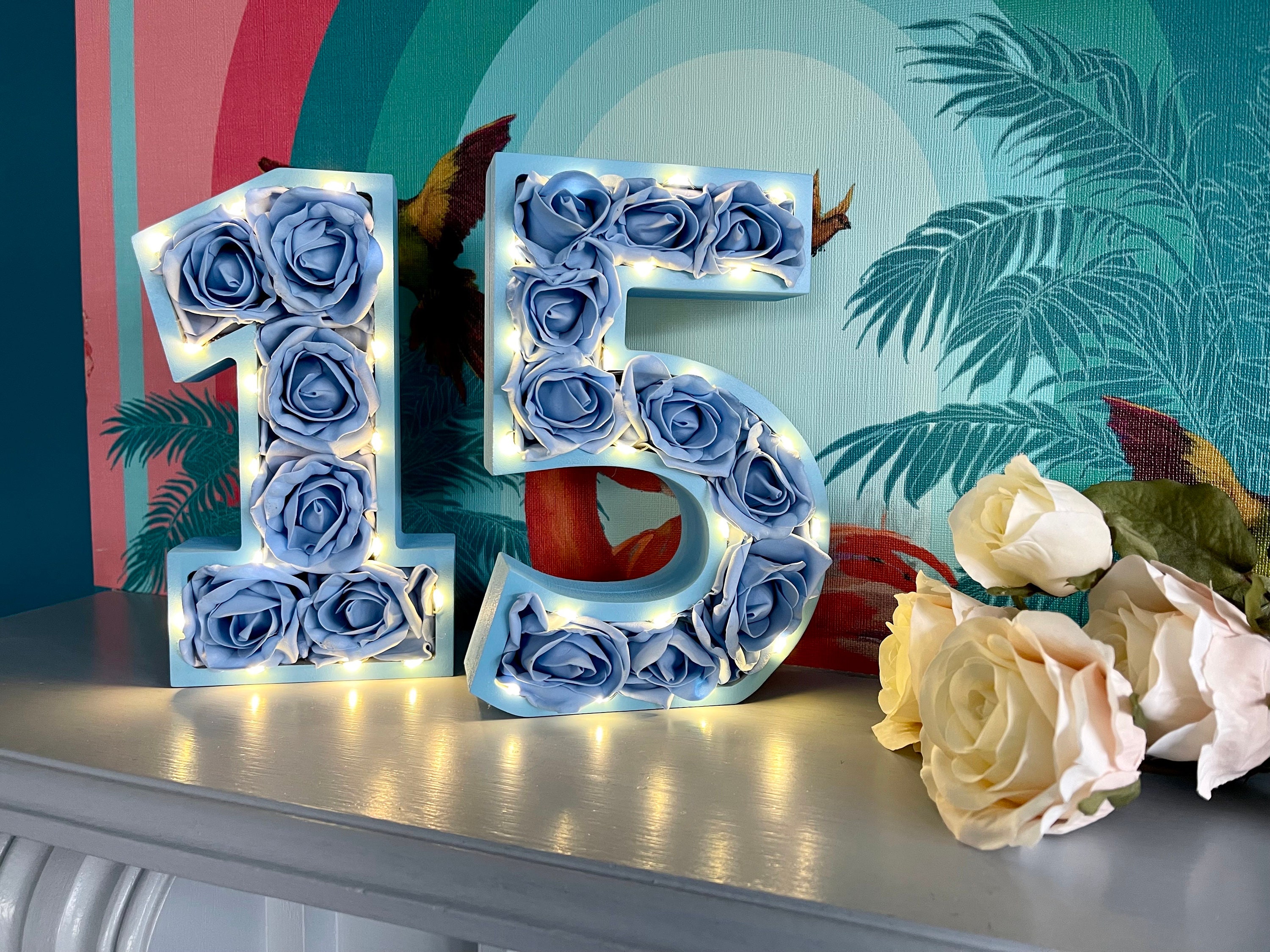 Numero Luminoso Per 15° Compleanno - Decorazione Grande 1,2m Fai Da Te Con Luci Bianche - XV Anni Rotondo Mosaico Per Feste
