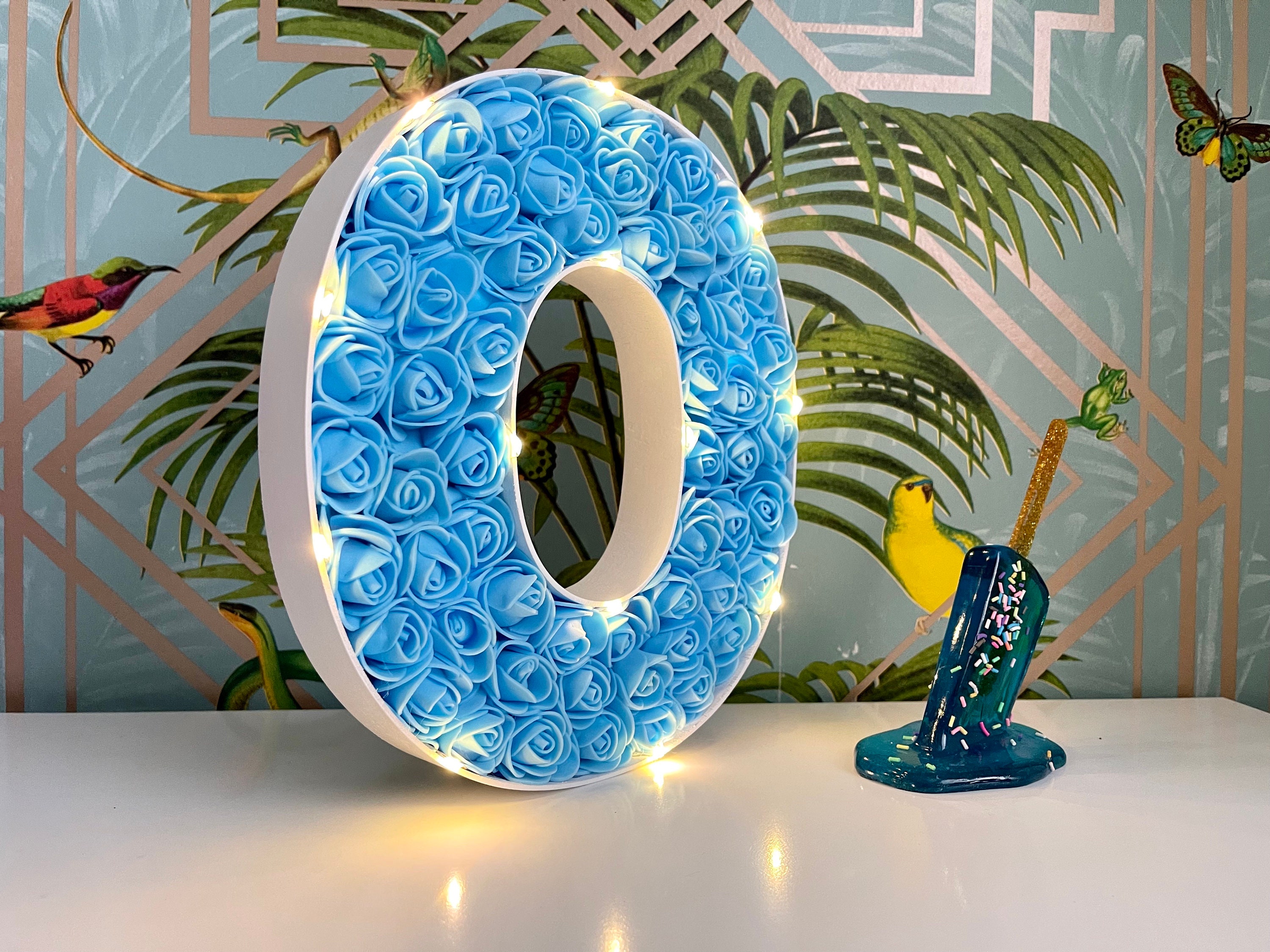 Personalized Blue Rose Fillable Letter - Illuminated Floral Initial for ...