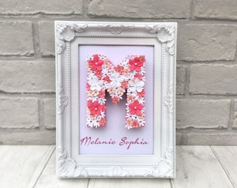 Floral Letter Frame: Pink & White, Christening Gift