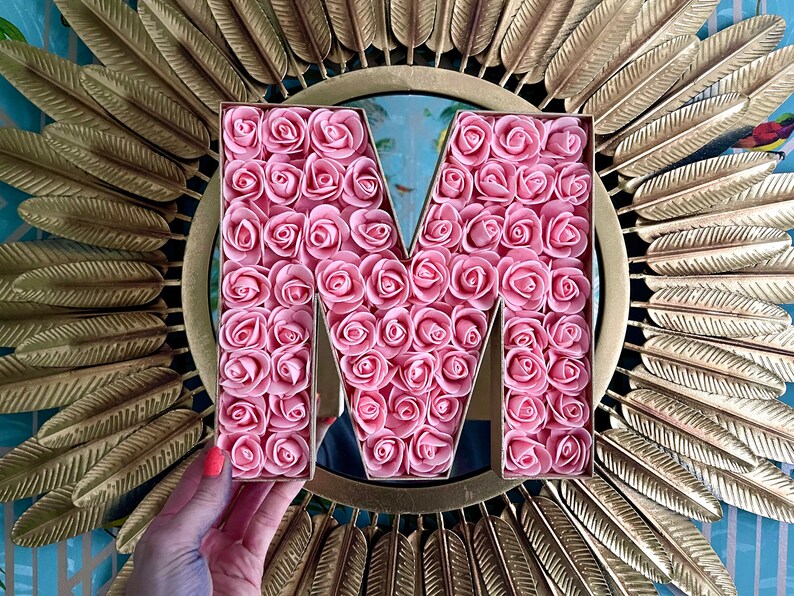 Coral flower decor, Coral large letter, Coral wedding decor, Large letter M, Coral home decor, Coral bedroom decor, Gift for best friend image 4