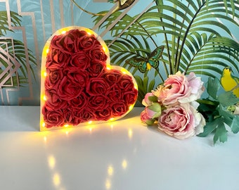 Rose Heart Centerpiece, Wooden Heart Decoration, Rose Heart Gift, Gift for Wife, Anniversary Gift for Her