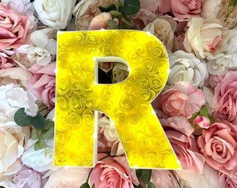 Floral Letter, Yellow Rose Decorations, Yellow Home Decor, Fillable Letter, Gift for her