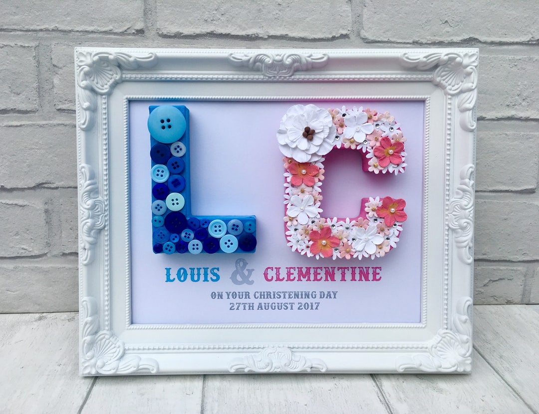 Personalised Gift for Twins, New Baby Gift, Family Name Frame, Baby Wall Art, Custom Name Frame