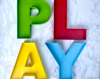 PLAY Letters, Playroom Letters, Wooden fillable Initials, Playroom Decoration, PLAY Letters