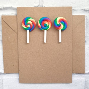 Lollipop Karte, Lollipop Dekor, Geburtstagskarte Lollipop, süße Karte, Regenbogen hell, Karte für Mädchen, Festkarte