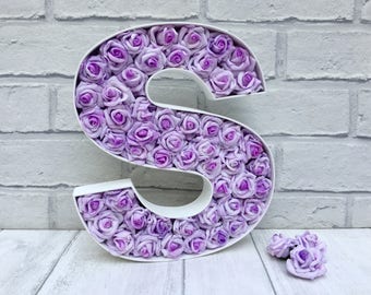 Lilac Rose Letter, Floral Letter, Flower Letter, Fortieth birthday gift for her, Lilac Room Decor, Best friend gift,