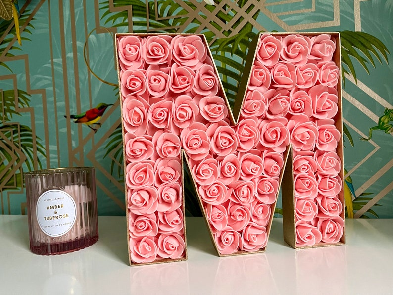 Coral flower decor, Coral large letter, Coral wedding decor, Large letter M, Coral home decor, Coral bedroom decor, Gift for best friend image 5