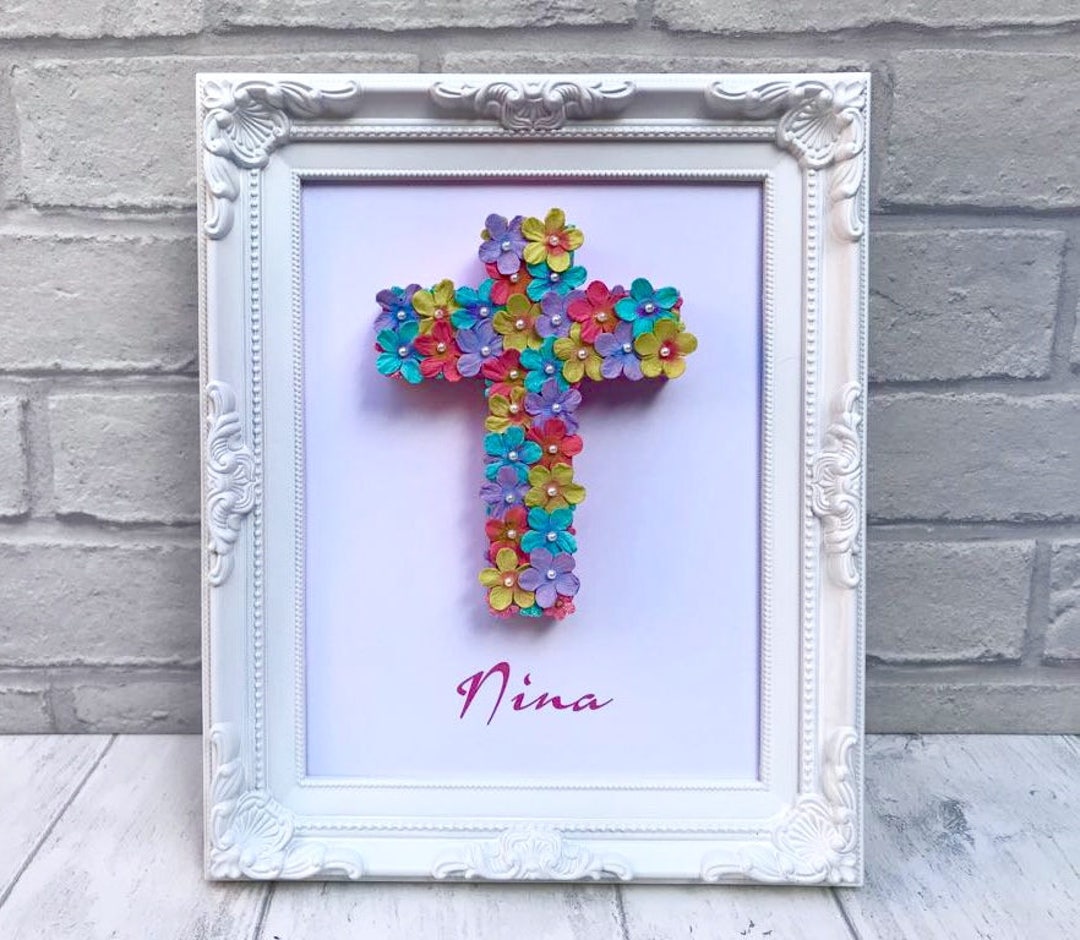 Cross Rose Frame Personalized Floral Cross Frame: Christening Keepsake Gift - Etsy
