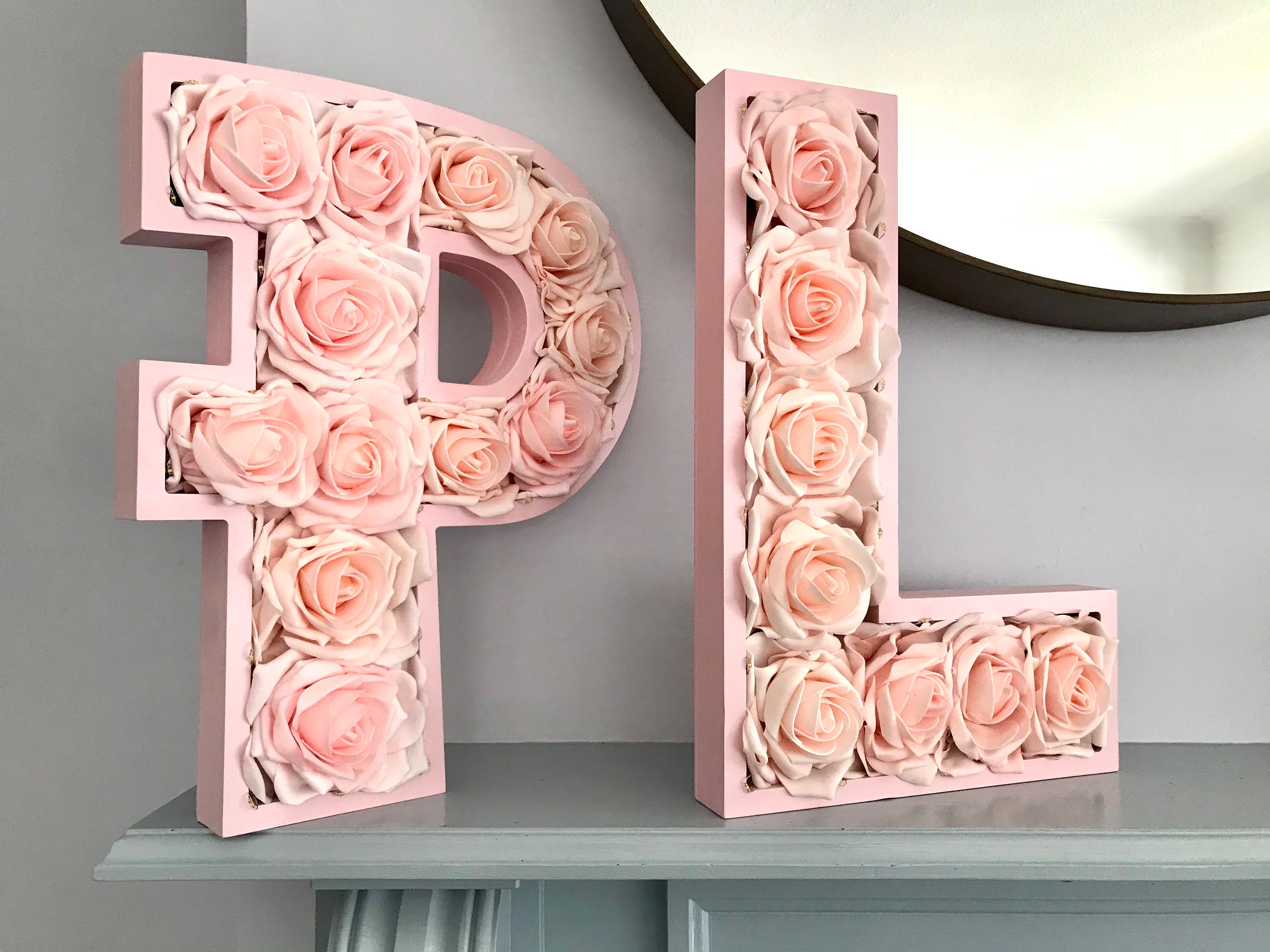 30cm Floral Name Sign, Giant Pink Rose Letters, Light up Flower ...