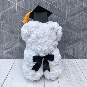 Personalised Graduation Rose Bear, Flower Bear, Graduation Gifts, Personalised Graduation Gifts White
