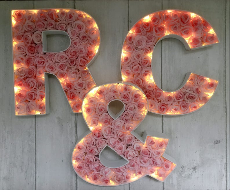 Light up gift for her, Light up marquee letter, Rose filled light up letter, Letter lights, Light up wedding decor, Marquee letter light image 1