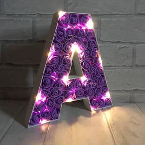 Purple rose bedroom decor, Purple home decor, Purple light up letter, Purple night light image 1