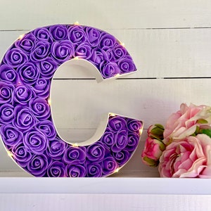 Purple rose bedroom decor, Purple home decor, Purple light up letter, Purple night light image 2