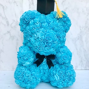 Personalised Graduation Rose Bear, Flower Bear, Graduation Gifts, Personalised Graduation Gifts Blue