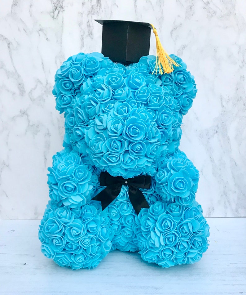 Personalised Graduation Rose Bear, Flower Bear, Graduation Gifts, Personalised Graduation Gifts Blue