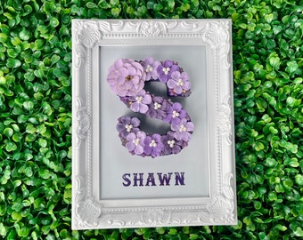 Mother's Day Gift Purple, Purple Flowers, Purple Room Decoration, Floral Initial, Purple Wall Art, Purple Flower Letter