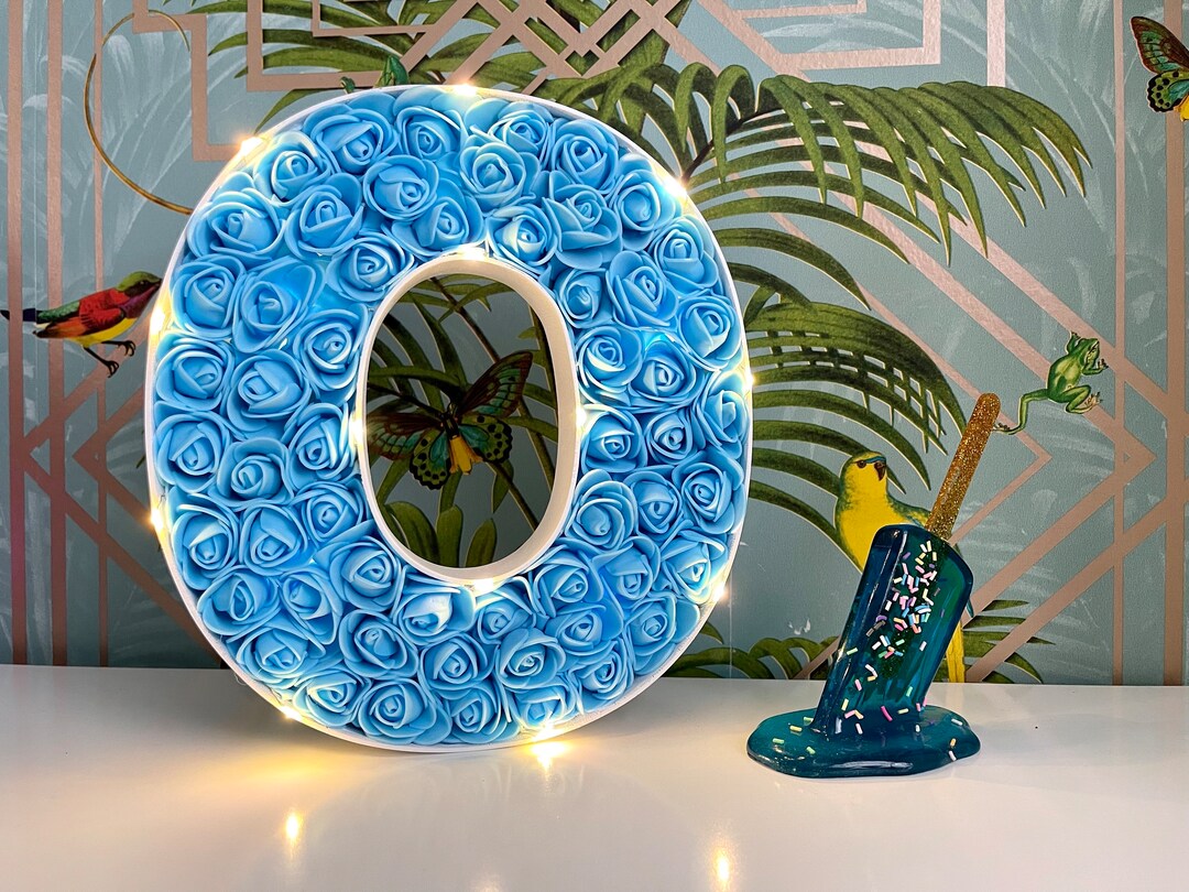 Personalized Blue Rose Fillable Letter - Illuminated Floral Initial for ...