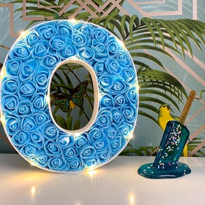 Personalized Blue Rose Fillable Letter - Illuminated Floral Initial for Home Decor, Weddings & Gifts