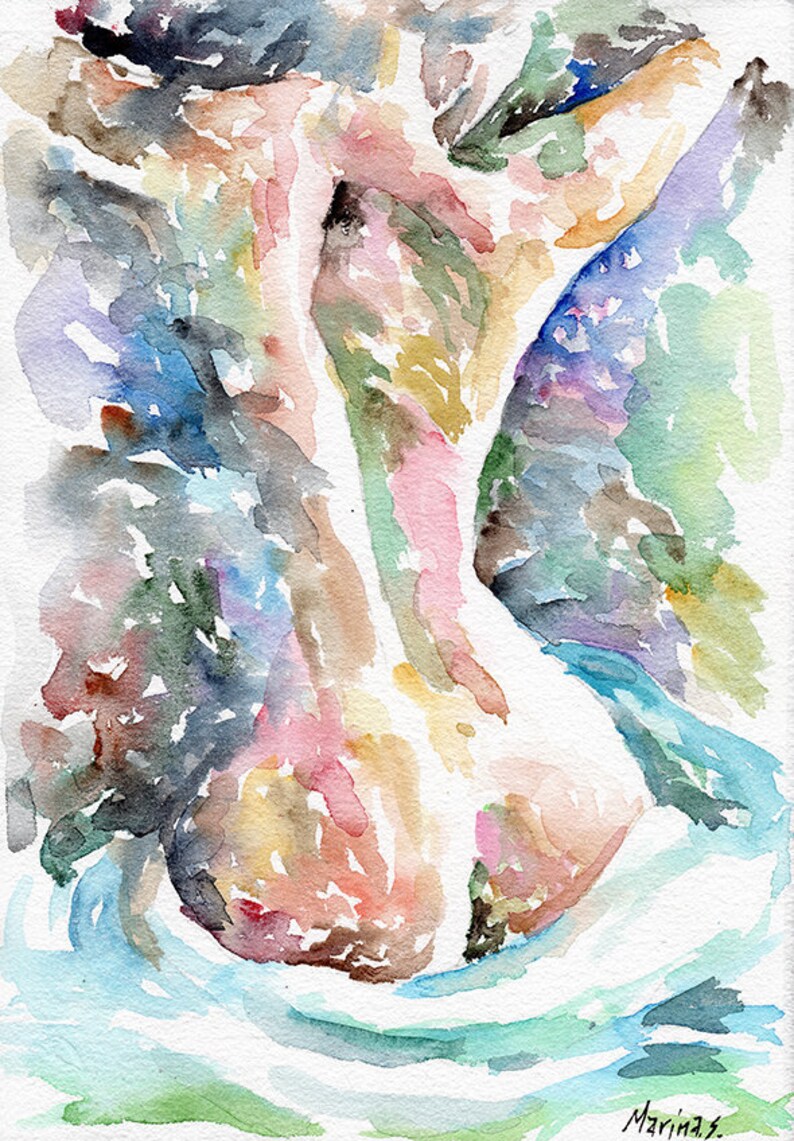 Naked Woman Body Watercolor Original Art Beige Minimalist Nude