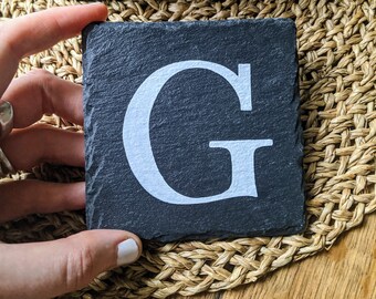 Hand-painted letter 'G' slate coaster