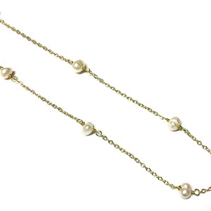 Necklace Gold Chain, 22” in length, with Genuine Fresh Water Pearls White