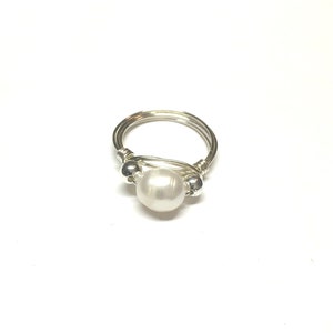 Ring Silver Wire Fresh Water Pearl