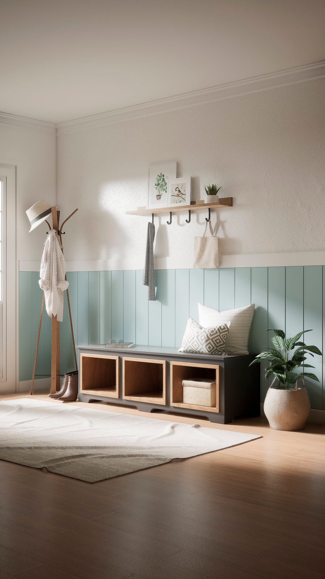 Entryway Storage Bench with Cubbies Modern High Quality Design