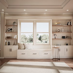 Built-in bookshelves with bench, Bespoke, Modern & Cozy Solution for Organized
