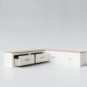 Custom Shaker Corner Bench With Storage Drawers - L-shaped Banquette ...
