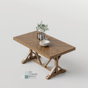 Handcrafted Chevron Cherry Farmhouse Table - Rustic Herringbone Design