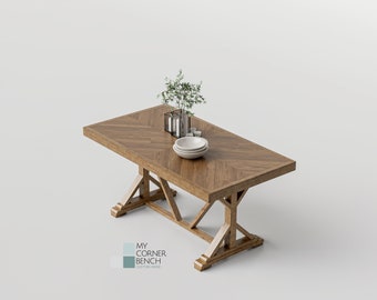 Handcrafted Chevron Cherry Farmhouse Table - Rustic Herringbone Design