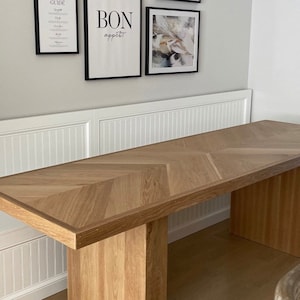 Rustic White Oak Kitchen Table with Chevron Herringbone Design