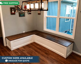 Custom Corner Bench L-Shaped Kitchen Banquette - Breakfast Nook Mudroom Seating, Storage Bench, Solid Wood, FREE SHIPPING Made in USA