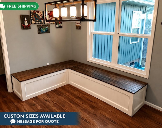 Custom Corner Bench L-Shaped Kitchen Banquette - Breakfast Nook Mudroom Seating, Storage Bench, Solid Wood, FREE SHIPPING Made in USA