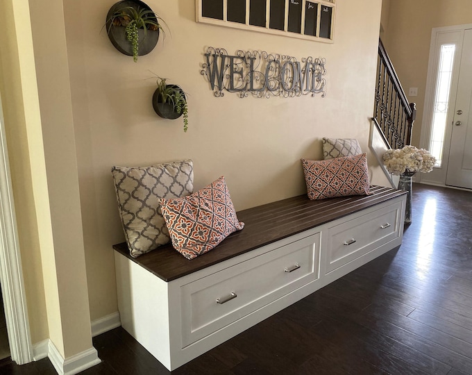 Custom Shaker Mudroom Entryway Bench with Front Drawers - Storage Bench, Shoe Storage, Kitchen Furniture, Solid Wood, FREE SHIPPING USA