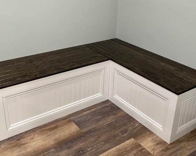 Corner bench kitchen with storage, Breakfast nook custom made, Farmhouse breakfast nook, Corner bench