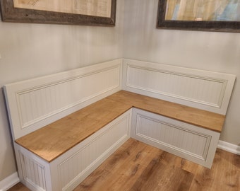 Bespoke Straight Backrest Corner Bench, Rustic-Modern Design, Custom Finishes, Tailor-Made Wooden Seating, Kitchen & Home Organizer
