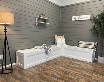 Custom Handcrafted L-Shaped Kitchen Bench - Banquette Storage, Breakfast Nook Seating, Mudroom Furniture, Solid Wood, FREE SHIPPING USA