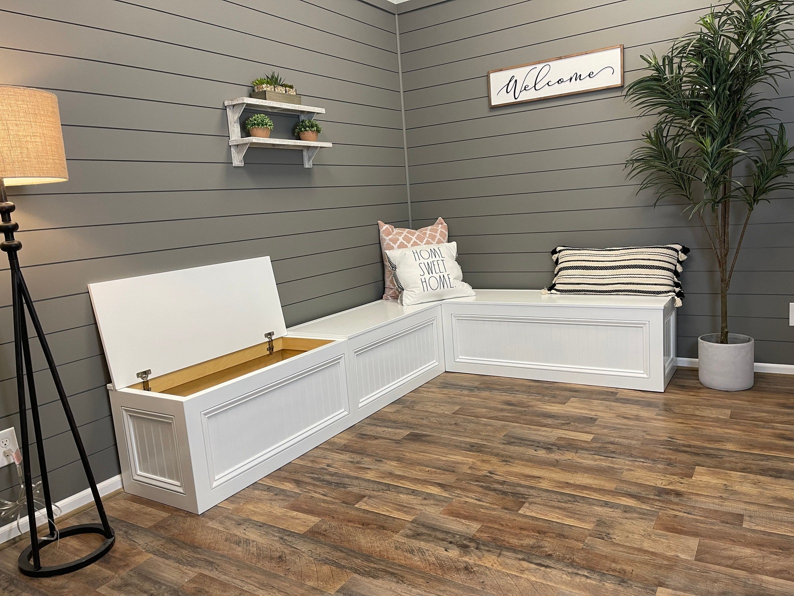 View of Handcrafted L-shaped Kitchen Bench - Custom Space-saving Breakfast Nook ...