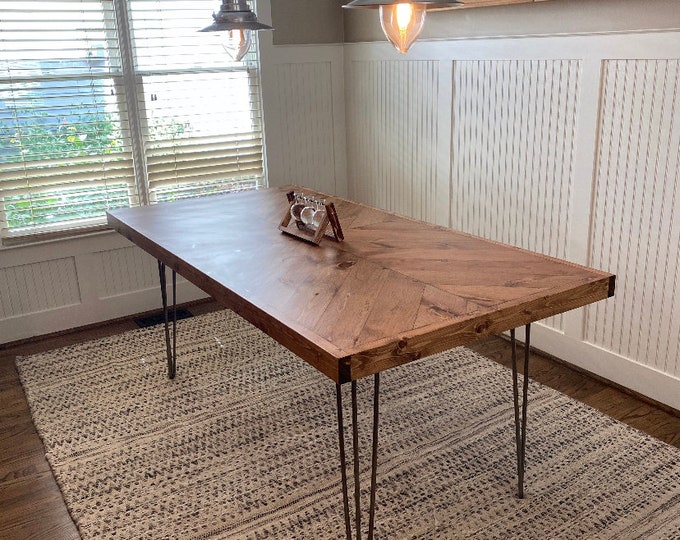 Farmhouse Style Chevron Patterned Table - Cherry wood