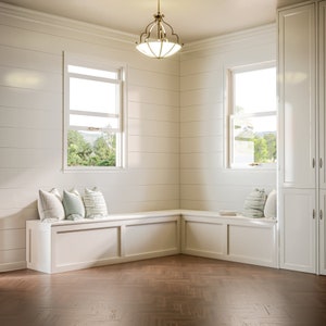 Custom L-Shaped Corner Bench with Hidden Storage – Built-In Dining Nook Seating – Shaker Style – Handcrafted