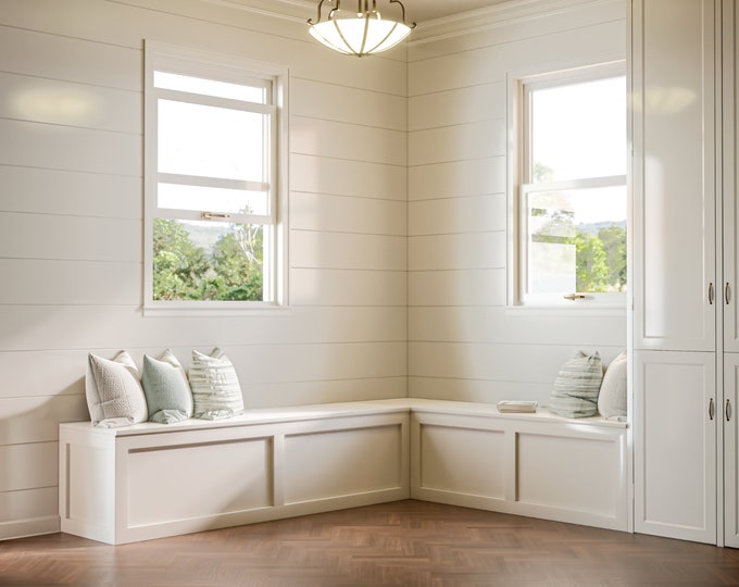 Custom L-Shaped Corner Bench with Hidden Storage – Built-In Dining Nook Seating – Shaker Style – Handcrafted
